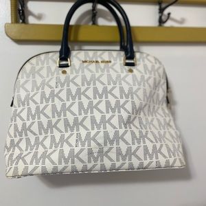 Michael Kors domed satchel navy and white logo bag- classic bag! Great shape